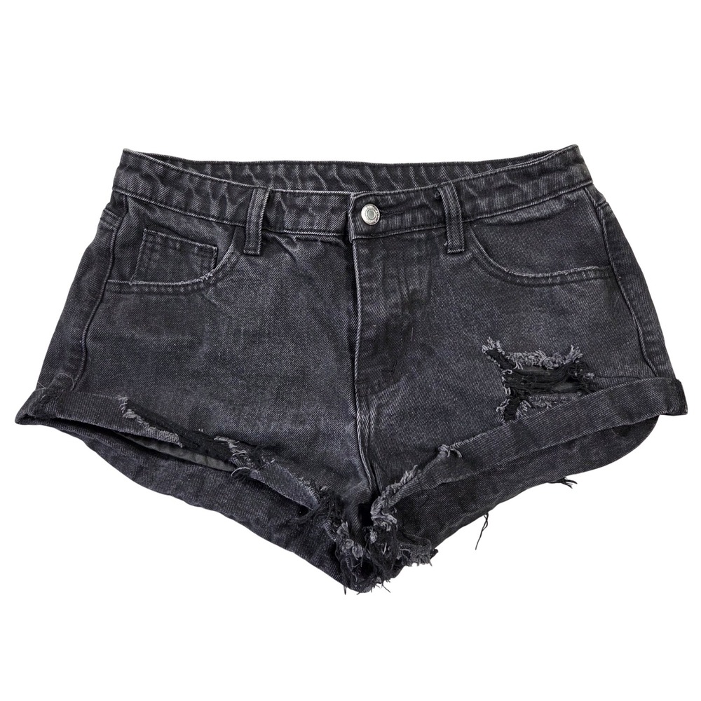 Giallino Womens Black Distressed‎ Denim Shorts High Waist Size M Festival Cheeky